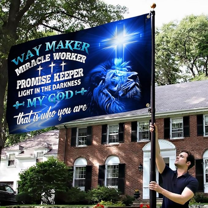 American Flag-Jesus Christ Grommet Flag Way Maker Miracle Worker DDH1349GF, 3x5 ft., No Flag Pole Rings-USA Heavy Duty Flags Canvas Cotton-Durable Indoor Outdoor Flag