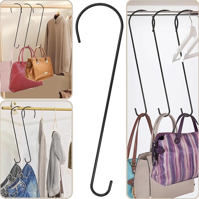 6 Packs 24 Inch Long S Hooks for Hanging Plants,Extra Large S Hooks,Metal Bird Feeder Hooks, Rustproof Garden Planter Hanger for Tree Branch, Basket, Lanterns, Wind Chimes, Outdoor Use