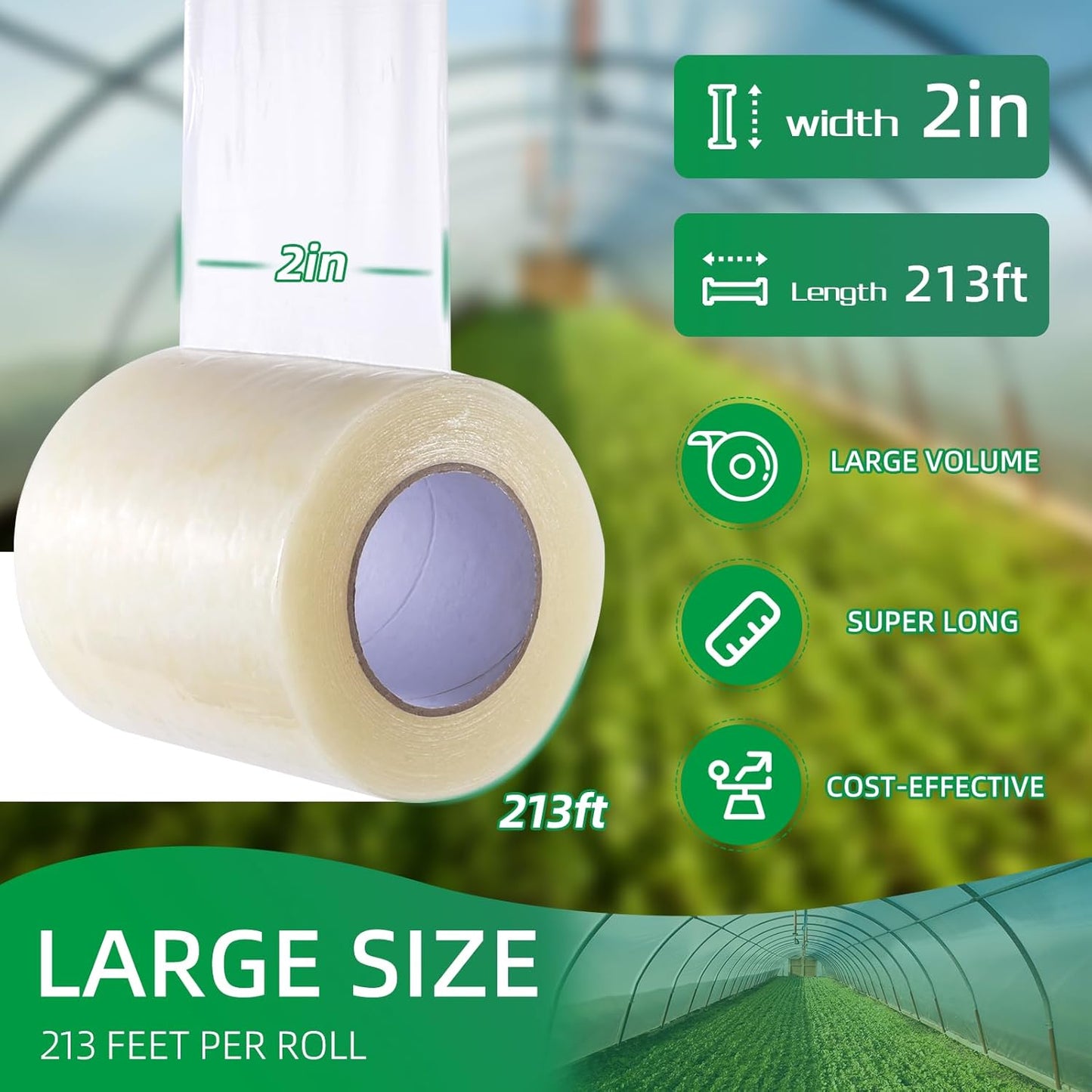 Greenhouse Repair Tape, 6.3 mil Thickness Greenhouse Plastic Tape, Clear UV Resistant Greenhouse Sheeting Coverings Film Tape(2inX213ft)