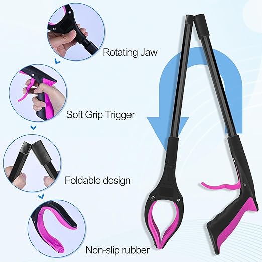 6 Pack 32 Inch Commercial Trash Grabber for Elderly Assist, Heavy Duty Lightweight Reacher with Ergonomic Handle & Non-Slip Grip, Multi-Use Outdoor Home Garden Cleanup Mobility Aid Tool