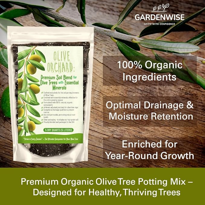 Organic Olive Tree Potting Mix – Fast-Draining, Nutrient-Rich Soil for Indoor & Outdoor Olive Trees – Mediterranean Plant Care – Long-Lasting Formula (3 QUARTS)