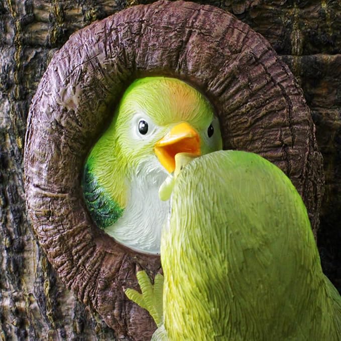 Mom and Baby Hummingbird Tree Hugger, Resin Bird Figurines Art Sculpture, Hanging Garden Statue Tree Peeker Ornament for Patio Lawn Porch Yard Outdoor Decorations