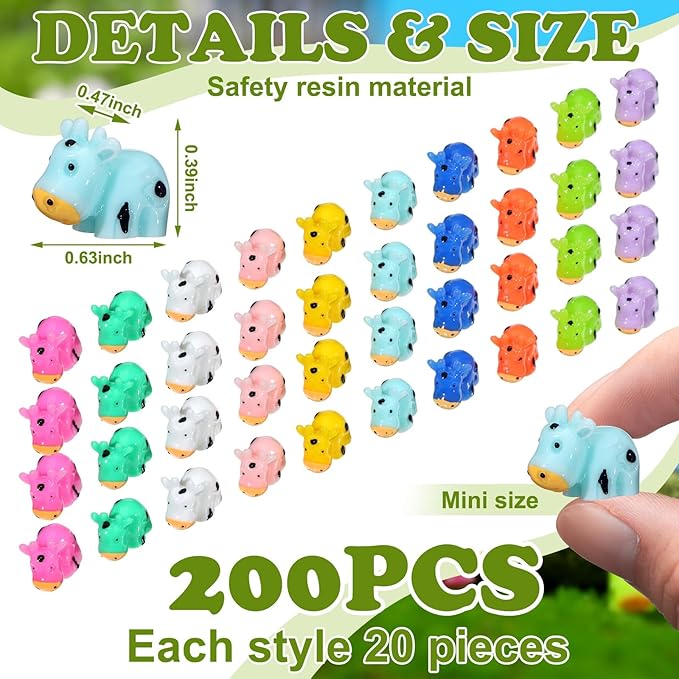 Liliful 200 Mini Resin Cows Bulk Small Plastic Cows Figurines Cute Miniature Cows Animals Figurines Ornament for Moss Landscape Decoration Dollhouse Garden DIY Crafts Accessories