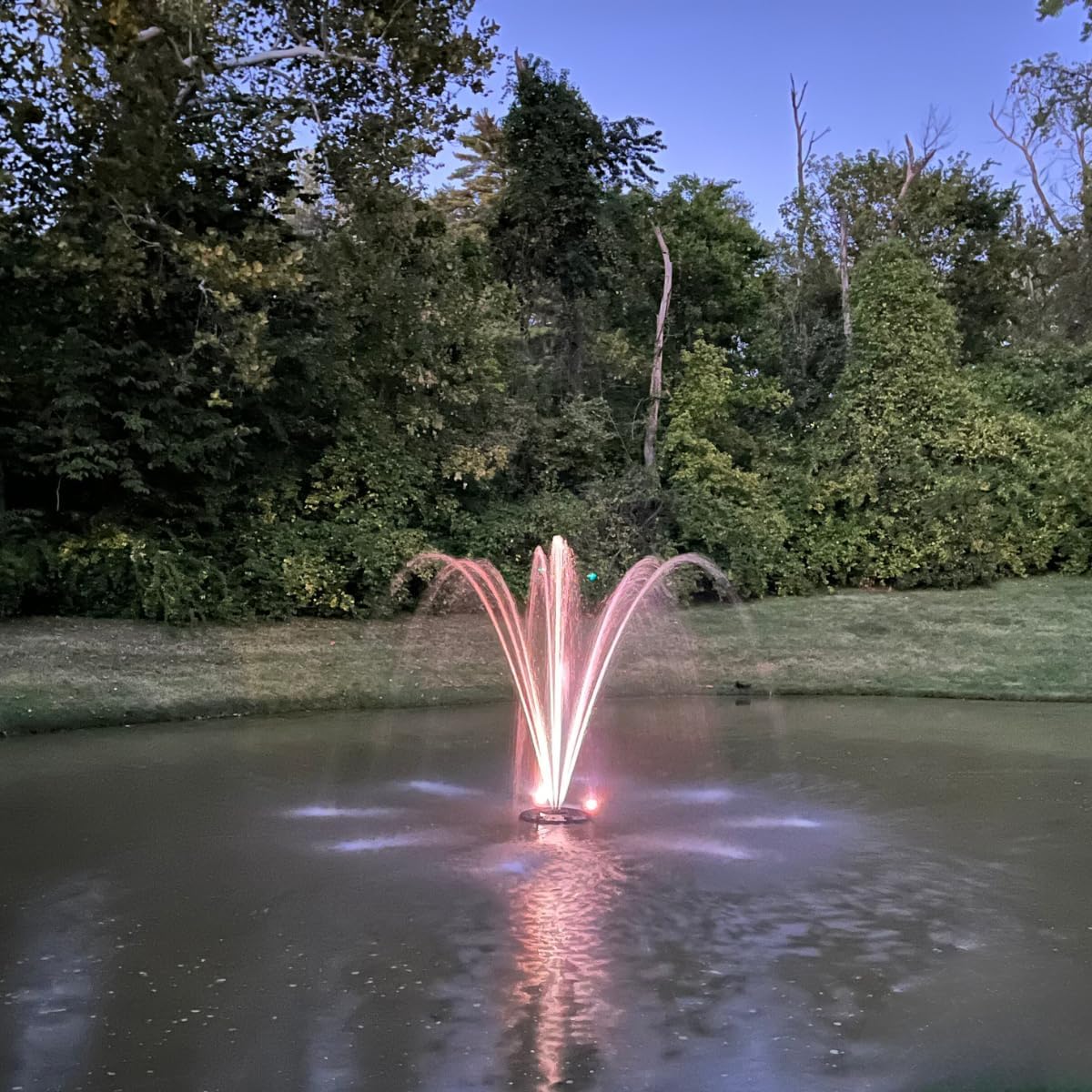 HALF OFF PONDS Floating Fountain – 1.2 HP Pond Aerator, 100' Cord – 10,000 GPH Water Pump – 11 Spray Patterns - Energy-Efficient – White LED Lights - for Large Ponds, Lakes & Water Gardens