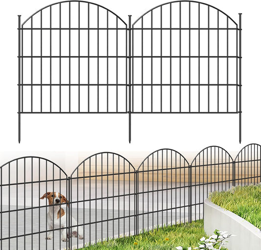 Metal Garden Fence 28in (H) x 11.7ft (L), 5 Panels + 6 Stakes Rustproof Border Fence Animal Barrier for Dog, No Dig Garden Fencing for Yard Flower Bed Patio Outdoor, CTW2828 Black