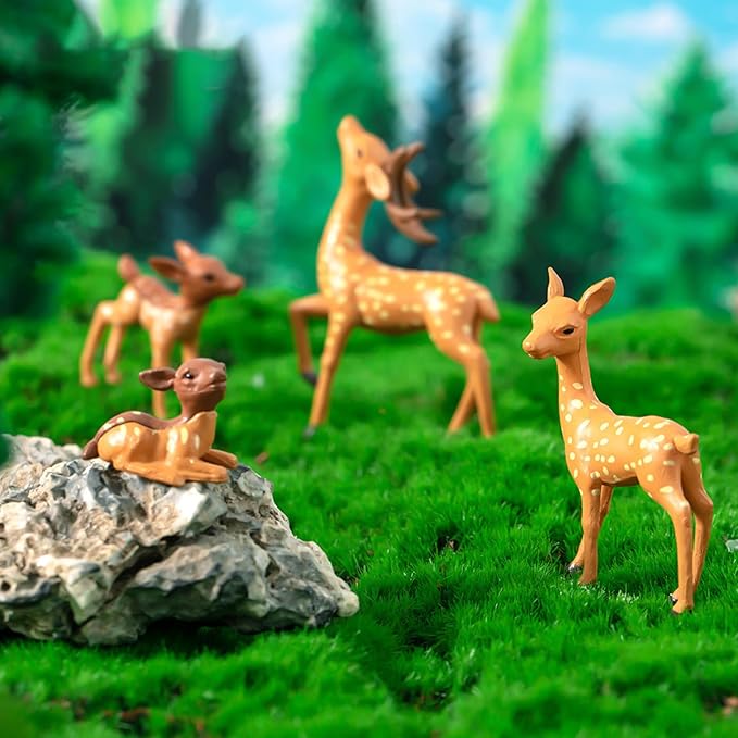 Exasinine 12 Pcs Mothers Love Deer Figurines Forest Animal Figurines Woodland Animals Creatures Figurines Miniature Deer for Crafts Fairy Garden Supplies Cake Toppers