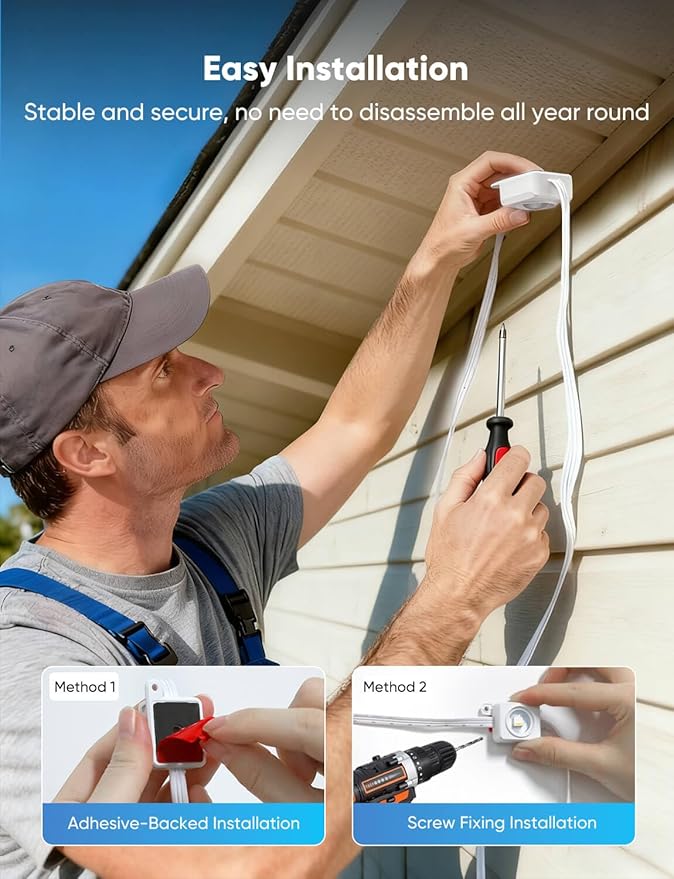 APPECK Permanent Outdoor Lights 300ft with 216 LED Lights, 108W Smart RGBW Eaves Lights, DC 36V, 40LM, IP67 Waterproof String Lights for Halloween Christmas Decor, Compatible with Alexa, White