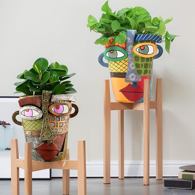 Picasso Brutalist Abstract Beauty Face Flower Pot, Head Planter for Indoor Plants, Funny Abstract Planters (Black)