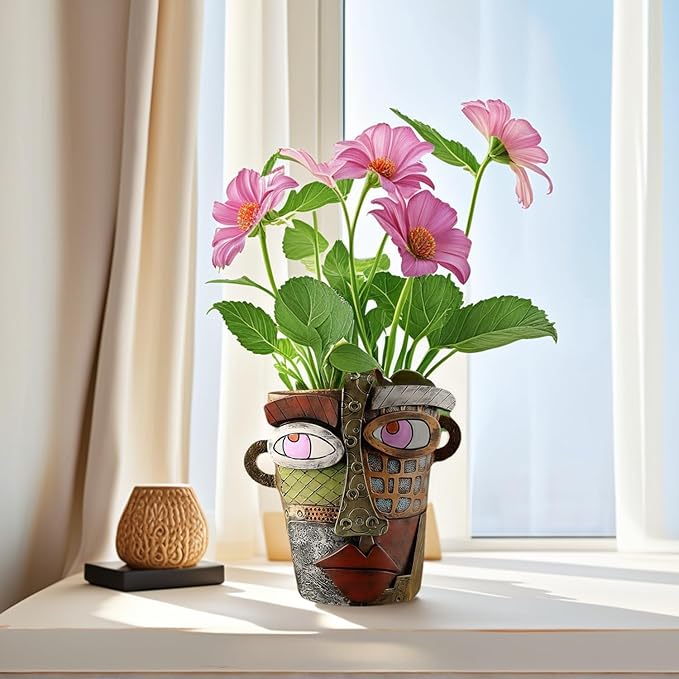 Picasso Brutalist Abstract Beauty Face Flower Pot, Head Planter for Indoor Plants, Funny Abstract Planters (Black)