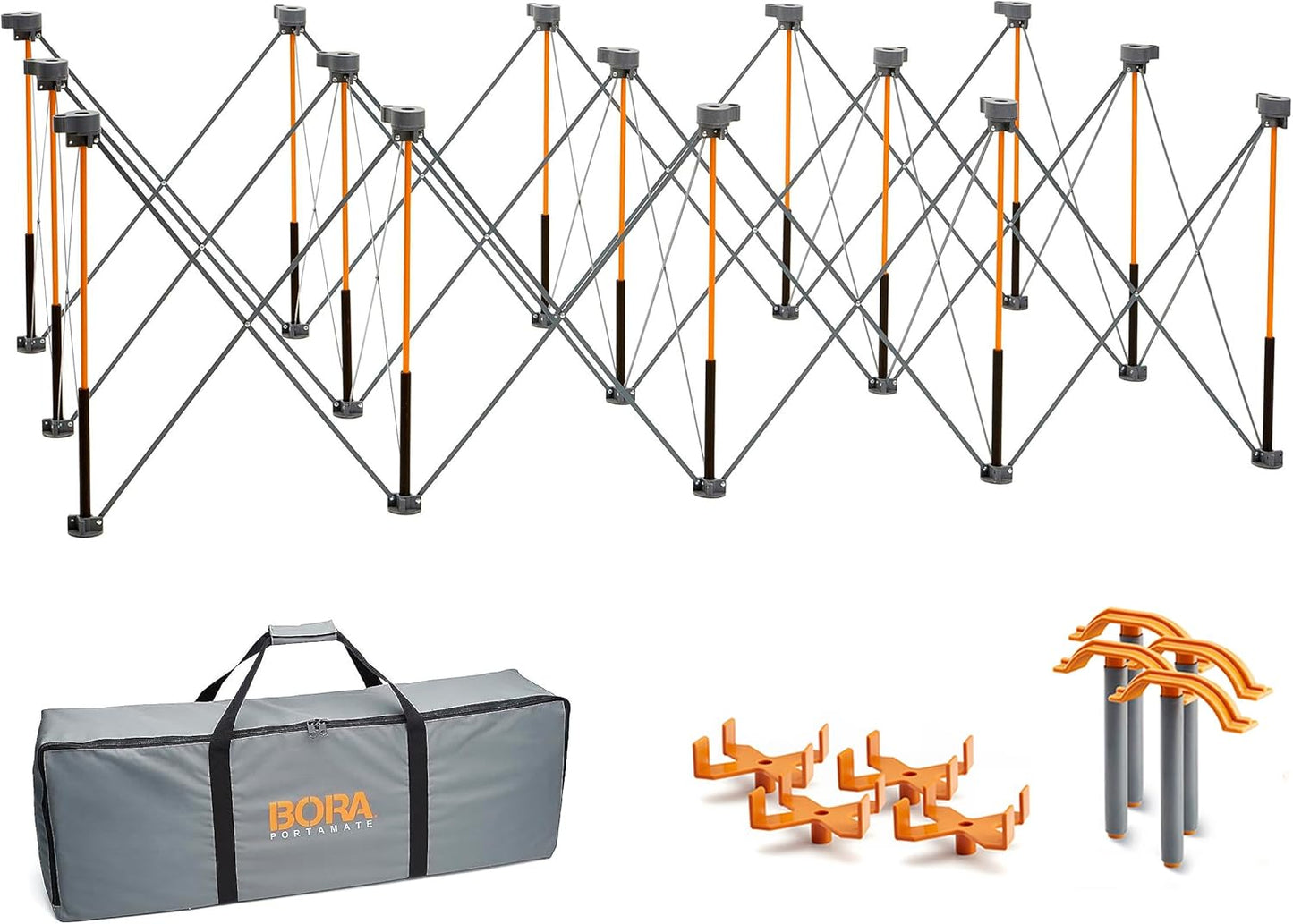 BORA Centipede 30in Folding Work Table Set - No Assembly 15-Strut Collapsible Table 6000lb Weight Limit - 4x8ft Mobile Work Station with Storage Bag, Foldable Work Bench Table - CK15S, Orange