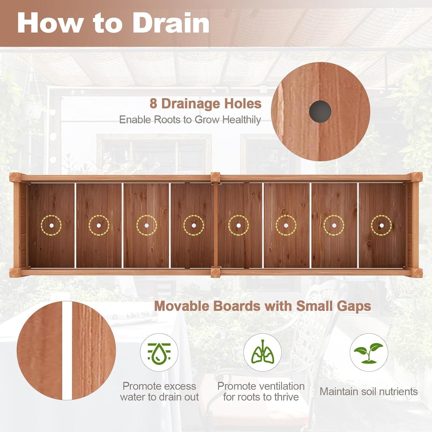 Giantex Wood Raised Garden Bed, Planting Bed with Corner Drainage, Non-Woven Liner for Growing Vegetables, Flowers, Herbs, Fruits, 89”x23.5”x16” Divisible Planter Box for Backyard, Garden, Lawn