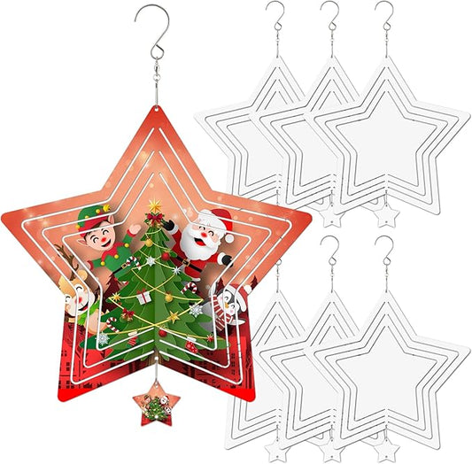 Sublimation Wind Spinner Blanks, 6 Pack 10 Inch 3D Aluminum Metal Hanging Wind Spinner Bulk for Garden Yard Outdoor, Window Porch Decoration for Heat Press Transfer DIY