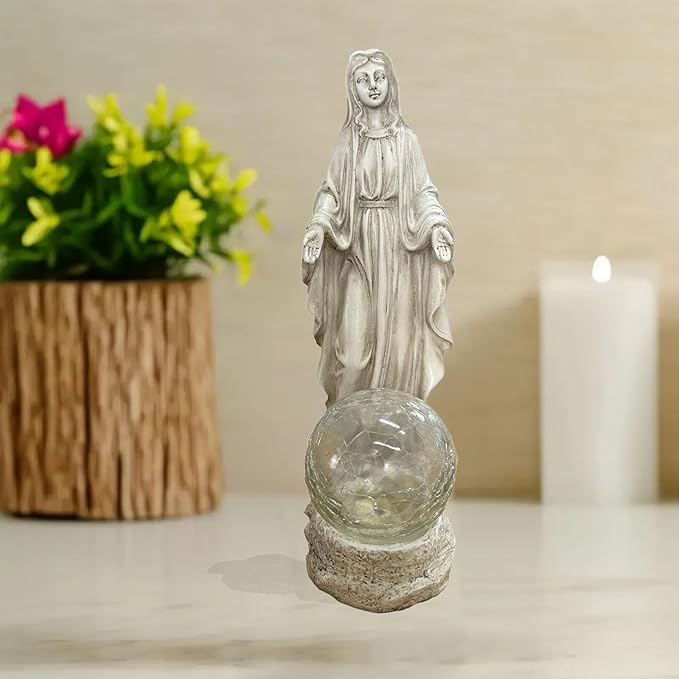 Solar Garden Decor Virgin Mary Figure with Lights,Blessed Mother Outdoor Statue for Home/Garden Decor, Gift for Women/Monther(11.22" H)