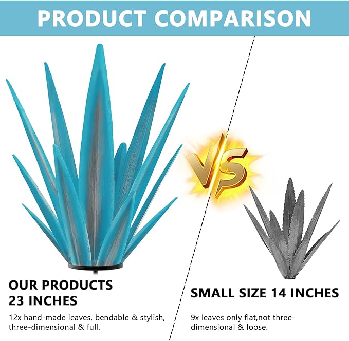 Enlarge Metal Plants Tequila Rustic Sculpture, Outdoor Patio Yard, Home Decor Hand Painted Agave Garden Statue, Outdoor Lawn Ornaments Yard Stakes for Mom Gift (1 Large Blue)