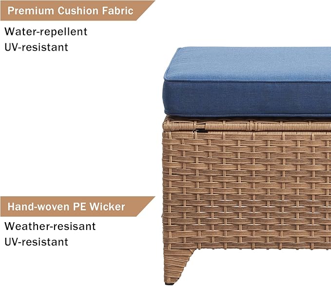 HUMMUH 5 Piece Outdoor Patio Furniture Set Wicker Conversation Bistro Set Swivel Rocking Chairs with Side Table and Ottomans for Backyard, Porch, Balcony