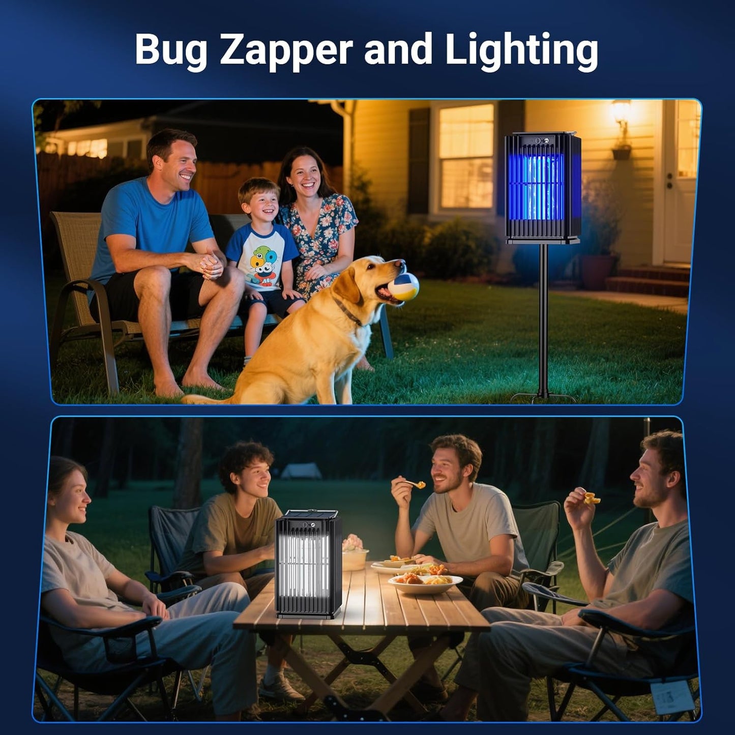 Solar Bug Zapper Outdoor Waterproof, Solar Mosquito Zapper Outdoor with Ground Bracket, Cordless Fly Zapper with Illuminated Light, 5000mAh Rechargeable Mosquito Killer