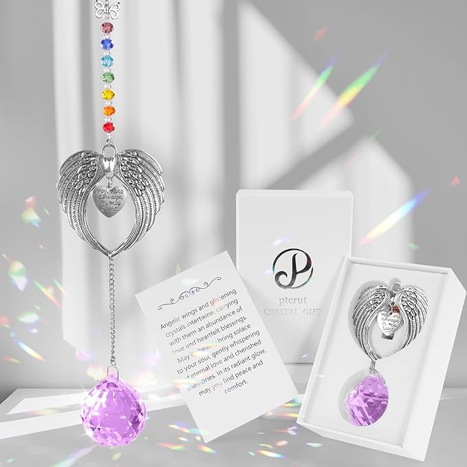 Memorial Gifts for Loss of Loved One Unique Sympathy Gifts Rainbow Sun Catcher Indoor Window Hanging Crystal Prism Grief Bereavement Gifts Ideas for Who Loss of Mom Dad (Violet)