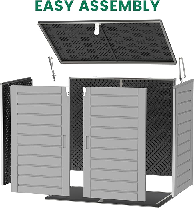 Outdoor Trash Can Storage Shed 4.6 x 4.1 FT, 304 Gallon Resin Shed with Lockable Doors & Lift Lid, Waterproof Outdoor Storage for Garden Tools, Cushions and Patio Equipment (Gary)