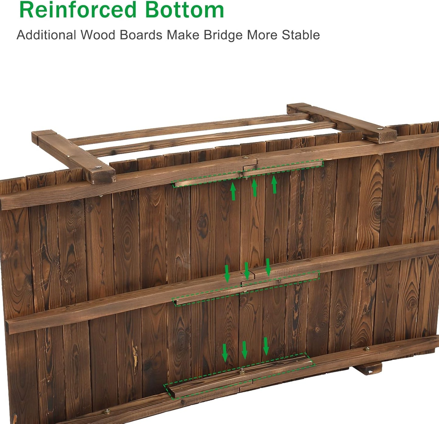 VINGLI 4 ft Garden Bridge, Arch Walkway Wooden Bridge with Safety Rails Carbonized Finished, Decorative Landscaping Footbridge for Koi Pond, Dry Creek Bed, Garden Pathway or Rustic Wedding Decor