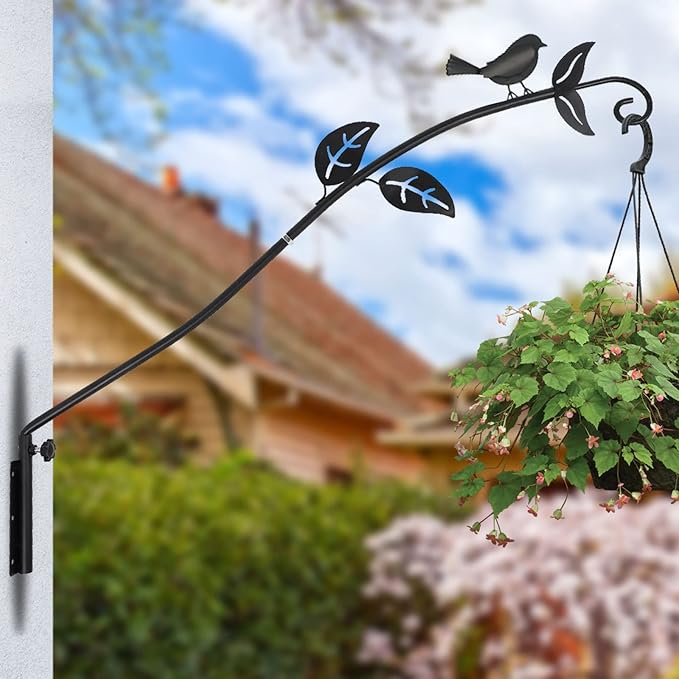 MorTime Extended Reach Wall Mounted Deck Hook, 26.5 Inches Multidirectional Heavy Duty Metal Bird Wall Bracket Wall Mounted Pole for Outdoor Lanterns Wind Chimes Bird Feeders
