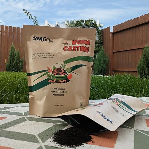 SMG Organic Worm Castings – 100% Pure Earthworm Compost & Natural Fertilizer, Nutrient-Rich Soil Amendment for Plants, Vegetables, Flowers & Trees, 3 lbs