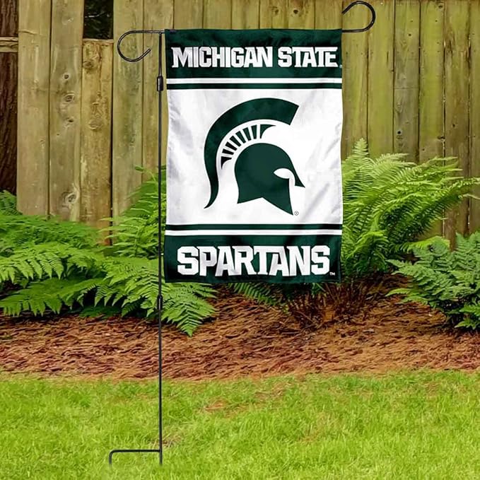 College Flags & Banners Co. Michigan State Spartans Garden Banner Flag with Flag Pole Stand Set