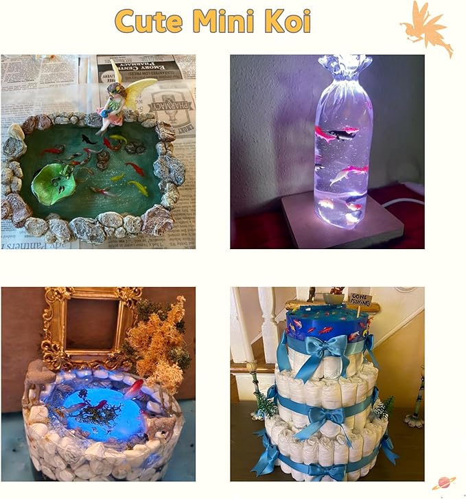 ZENFUN 50 Packs Mini Koi Fish, Cute Miniature Fish Fake Mini Fish Set, Plastic Small Koi Fish, Tiny Fish Model Bulk for Ornament Supplies, Cake Decoration, Fish Tank DIY, Fairy Garden Supplies