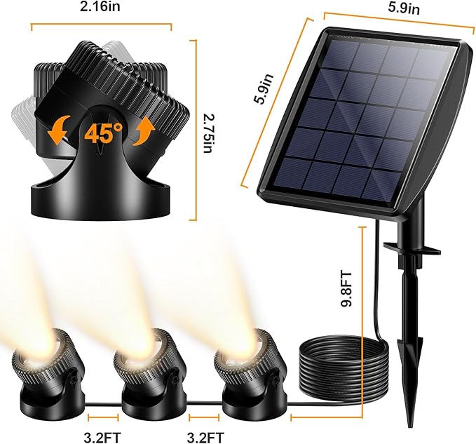 POPOSOAP Solar Pond Lights, 3-in-1 Warm White Underwater Pond Lights, IP68 Waterproof LED Landscape Spotlights for for Pond, Garden, Patio, Fountain, Pool, Waterfall Decoration(3 Head Lamp)