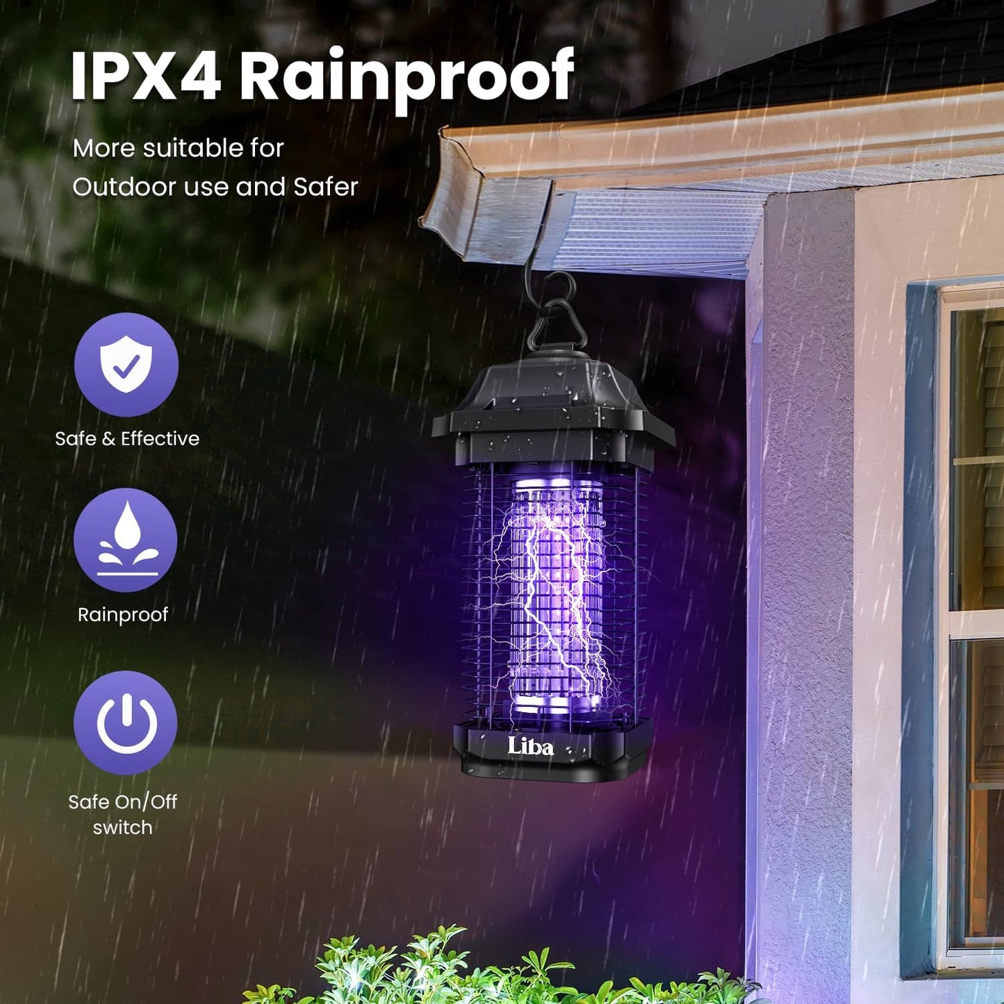 LiBa LED Bug Zapper Outdoor Indoor, Electric Mosquito Zapper Fly Trap Lamp, 10 Years Lifespan, 6.5ft Power Cord, Insect Killer Light for Home Yard Garden Patio Farm, High Voltage, IPX4 Rainproof