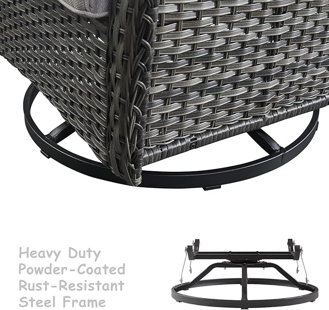 HUMMUH Patio Furniture 5 Pieces Outdoor Furniture Set Wicker Outdoor Sectional Couch with Patio Swivel Rocking Chairs,Ottomans for Patio