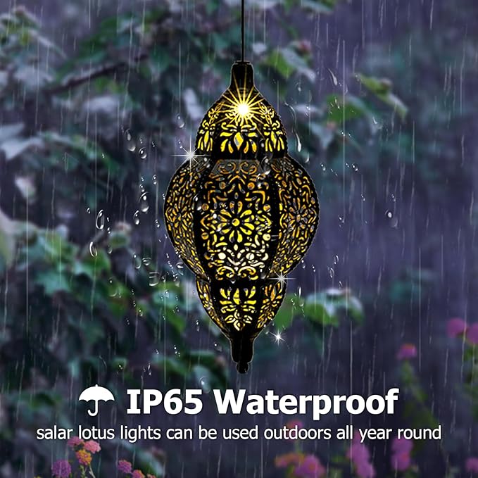 Hanging Solar Lantern Outdoor Decor, Moroccan Solar Lights for Outside Garden Decorations, Waterproof Solar Lanterns Garden Gifts for Mom, Women, Patio, Yard Ornament