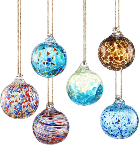 VOREEN Set 6 Hand-Blown Glass Ornaments Balls Witches Ball Hanging Glass Gazing Ball Friendship Balls for Outdoor Garden Patio Window Home Décor, Gift for Mom Wife Friend