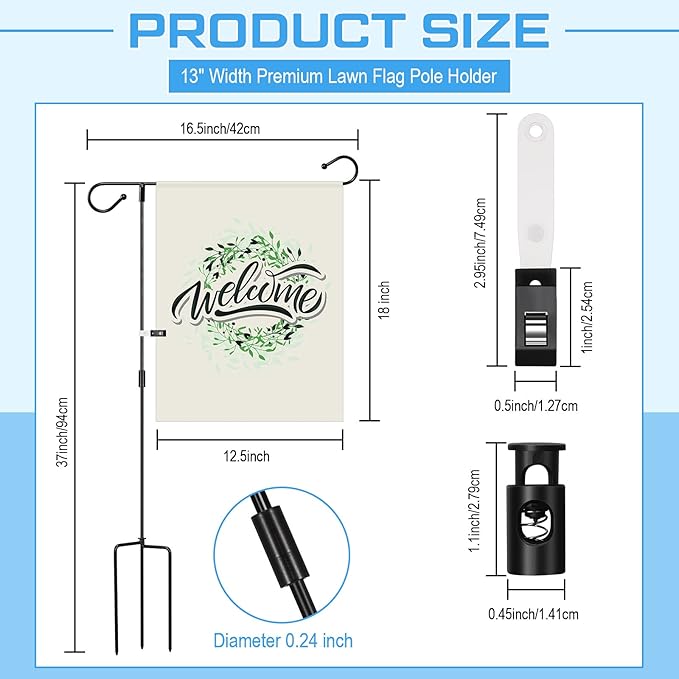 Sadnyy 10 Pack Garden Flag Stand for 13.5" Width 12 x 18 Inches Yard Flag Pole Holder Metal Powder Coated Weather Proof Holder with Anti Wind Clip for Farmhouse Outdoor Yard Lawn Decoration