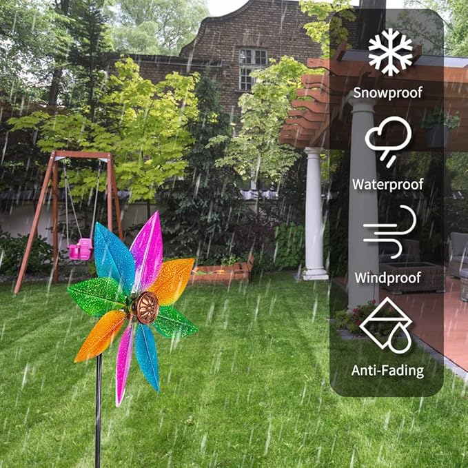 DREAMYSOUL Colorful Wind Spinner 38Inches, Metal Garden Pinwheels for Yard and Garden, Decorative Wind Spinners for Outdoor Patio Yard Lawn