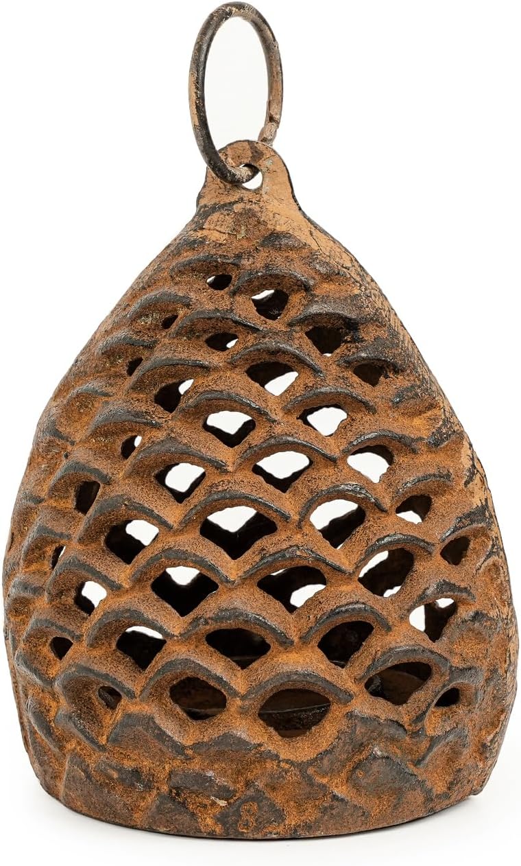 Sungmor Cast Iron Pinecone Candle Holder - Tabletop Decorative Tealight Lantern, Rustic Style Hanging Home Garden Decor, Vintage Stand for Votive or Flameless Candles