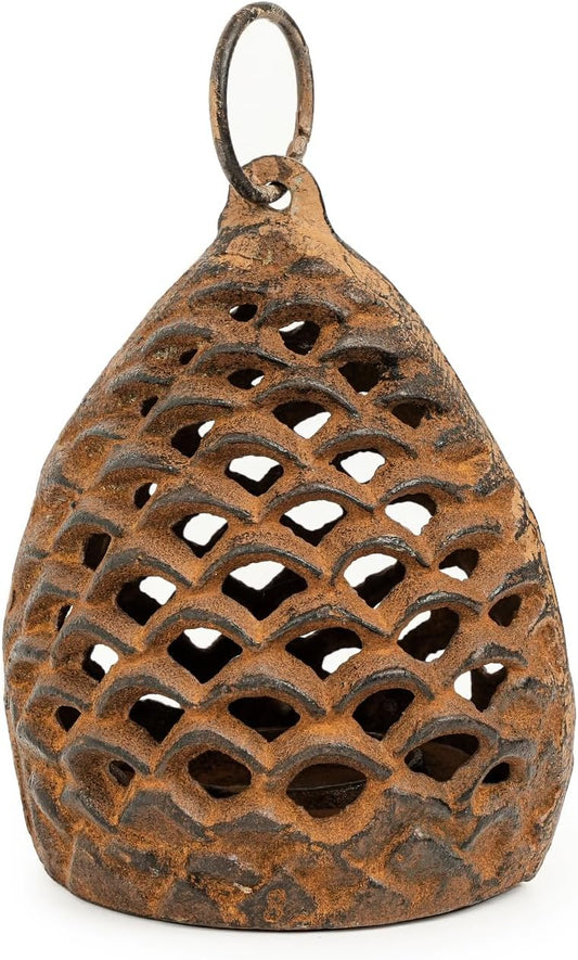 Sungmor Cast Iron Pinecone Candle Holder - Tabletop Decorative Tealight Lantern, Rustic Style Hanging Home Garden Decor, Vintage Stand for Votive or Flameless Candles