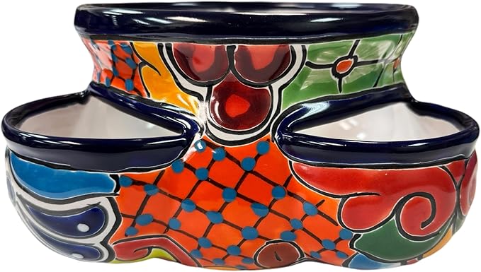 Talavera Strawberry Planter Pot Handmade Multicolor Ceramic Mexican Pottery Hand Painted Indoor Outdoor Home Decor Diameter 11" (Cobalt Multi)