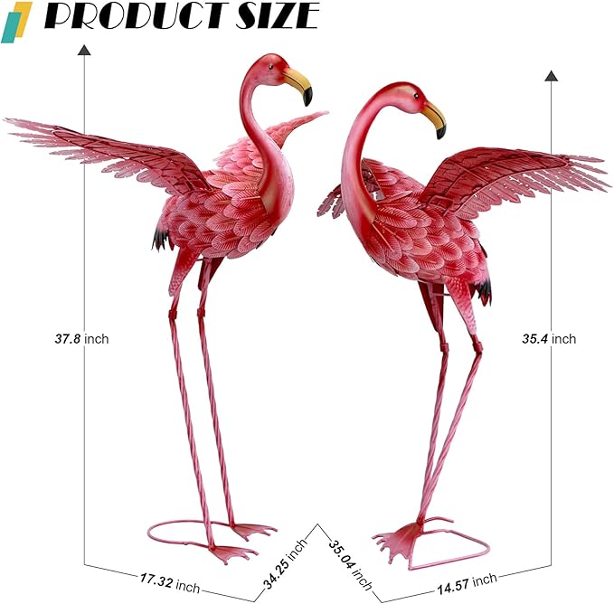 Natelf Pink Flamingo Yard Decorations, Tall Birds Garden Statues and Sculptures, Metal Lawn Art Ornaments for Outdoor Patio Backyard, Set of 2