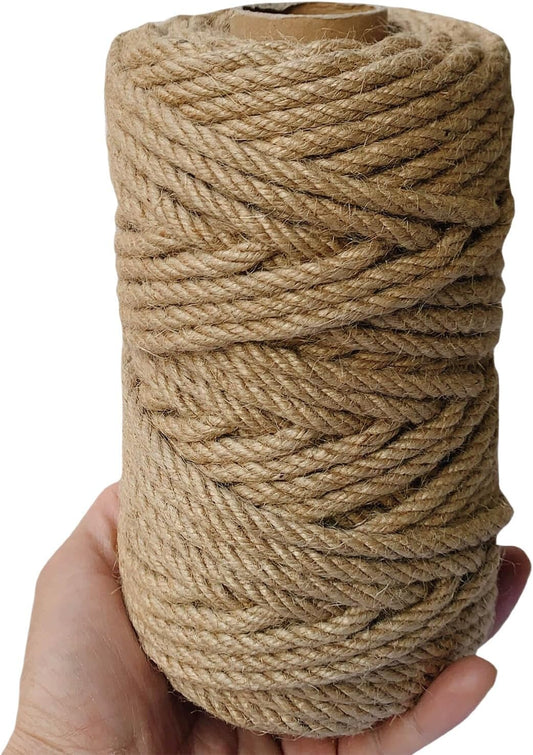 6mm Jute Twine, 164 Feet Braided Jute Rope, Heavy Duty and Thick Twine Rope for DIY Artwork, Bundling, Home Decor, Gardening Applications (6MM 164FT)