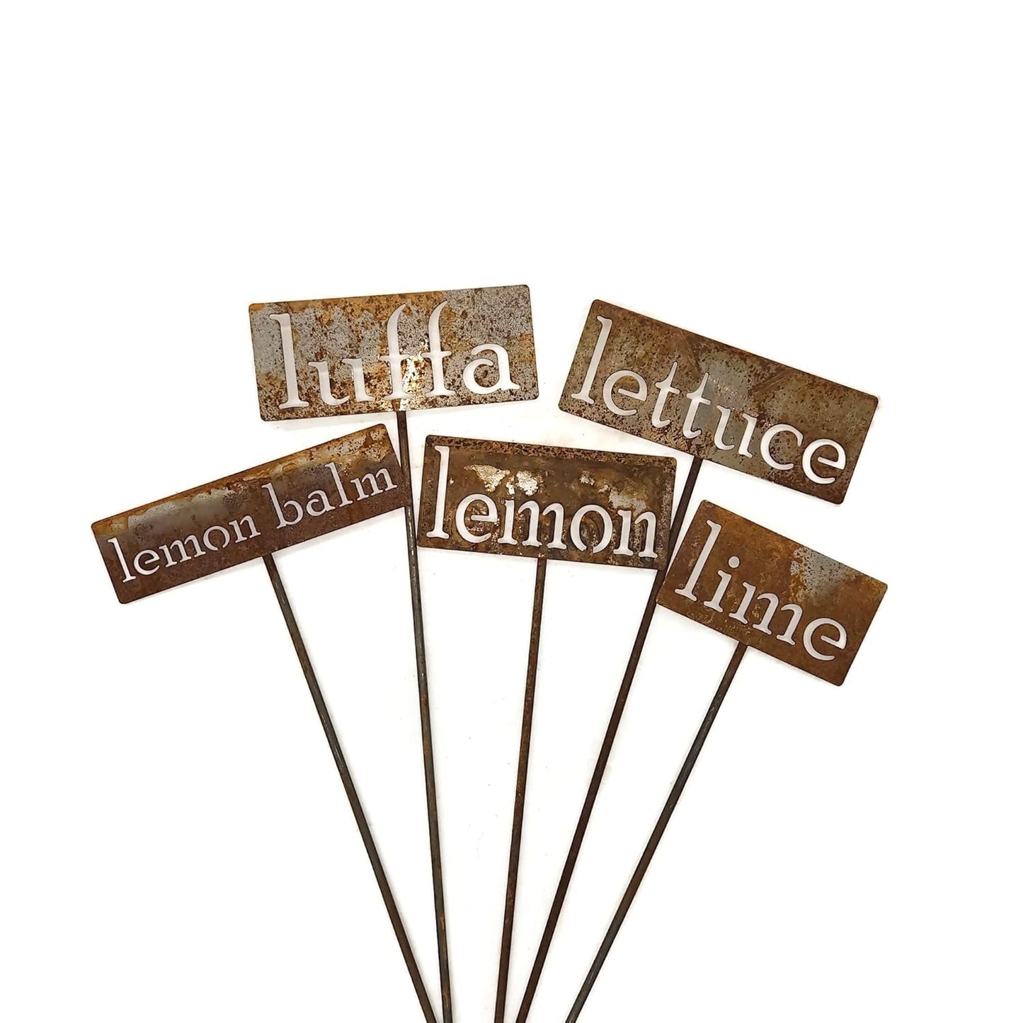 Classic Metal Garden Markers 19 Inches Tall (lemon balm, Naturally Rusted)
