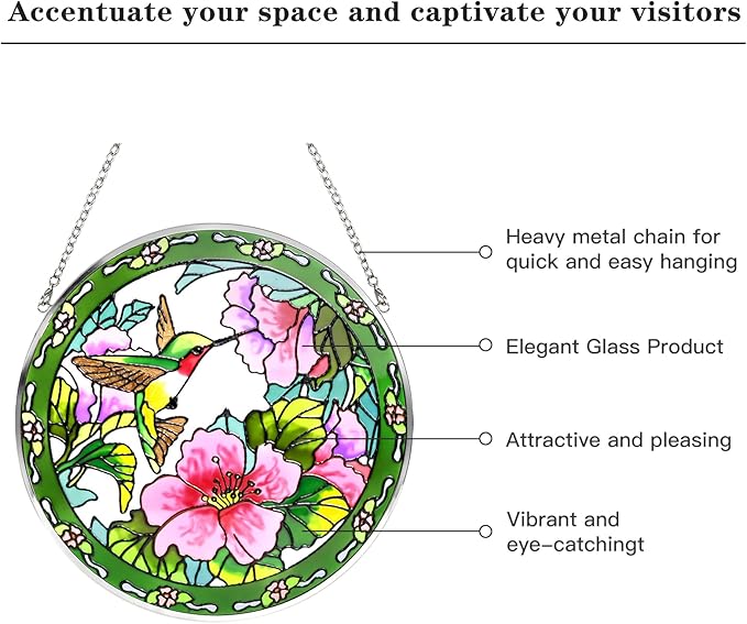 Godferyxin Stained Glass Suncatcher Handmade Glass Hummingbird Suncatcher 8" Stained Glass Hanging Decoration for Window or Wall for Mom,Grandma,Teacher,Friend