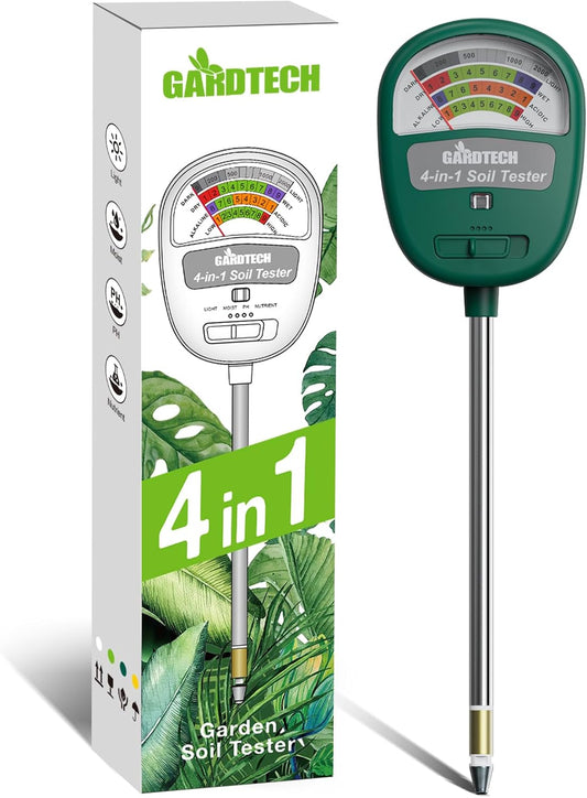 Gardtech Soil Moisture Meter - 4-in-1 Soil Test Kit Without Battery, Soil Moisture/Light/Nutrients/pH Meter for Plant, Garden, Lawn, Indoor & Outdoor（deep Green）