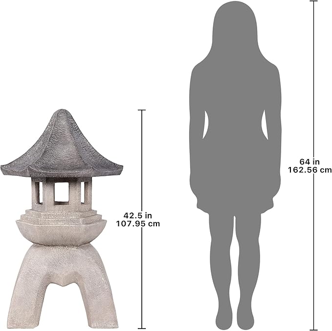 Design Toscano Asian Decor Pagoda Lantern Indoor/Outdoor Statue, Giant, Fiberglass Cast Stone Resin, Two Tone Stone Finish