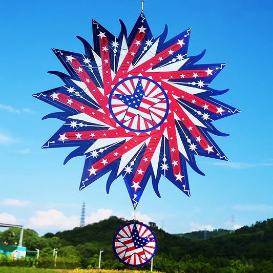 DJUAN 4th of July Decorations,12in American Flag Patriotic Wind Spinner Fourth of July Decor Outdoor,Garden Wind Spinners Patriotic Decor Independence Day Decorations for Yard,Garden,Patio
