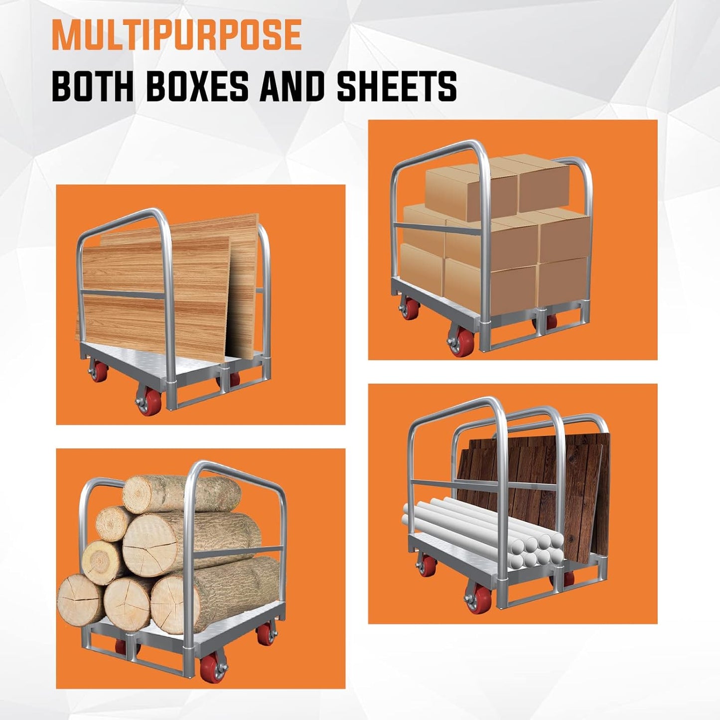 Steel Panel Truck Cart, Platform Truck, Heavy Duty Lumber Drywall Dolly, Flatbed with 2500 lbs Capacity and 4 Swivel Casters, 36x24inch Steel Board with 3 Side Handrails