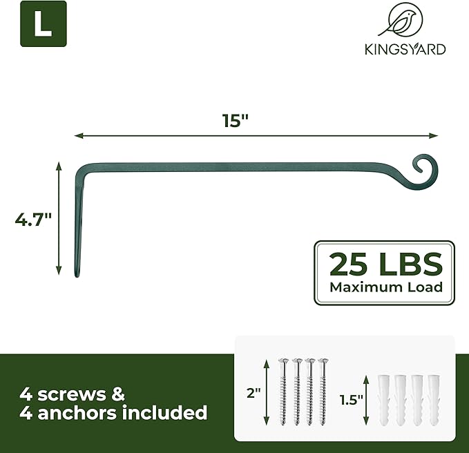 Kingsyard 2-Pack Wall Plant Hanger Outdoor - Heavy Duty Metal Hanging Bracket Hooks for Hanging Plant Bird Feeders Lanterns Wind Chimes Outdoor & Indoor, 15-Inch/Green