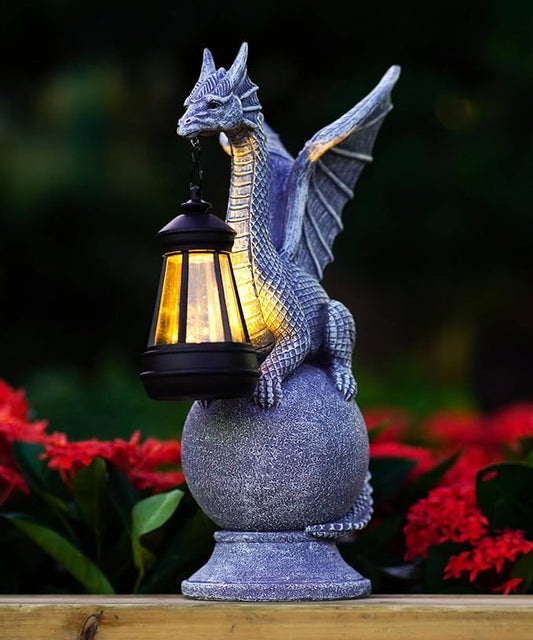 Solar Dragon Garden Statue for Outdoor Decor: Outside Sculpture Ornament for Yard Lawn Balcony Patio Porch- Unique Birthday Gift for Lover Mom Women Grandma