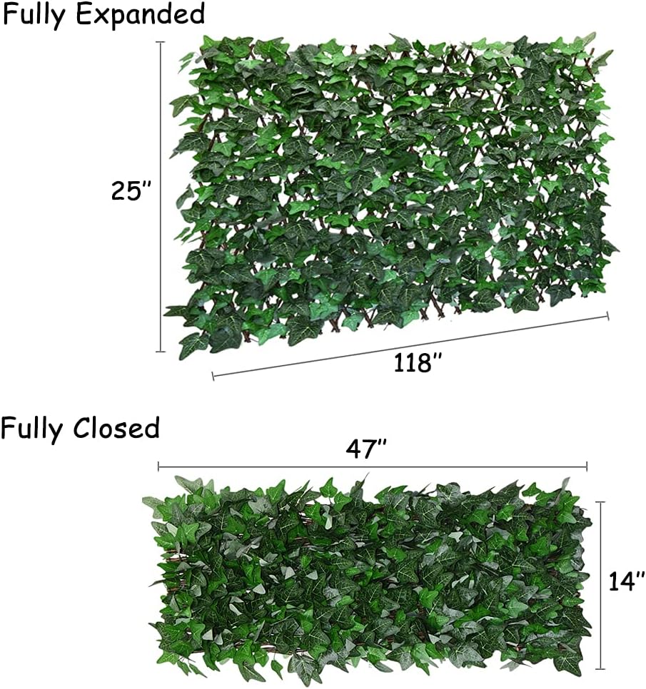 Expandable Faux Ivy Fence,Artificial Privacy Screen Decor for Outdoor Wall, Balcony and Patio, Single Sided Leaves (2, Green-Ivy)