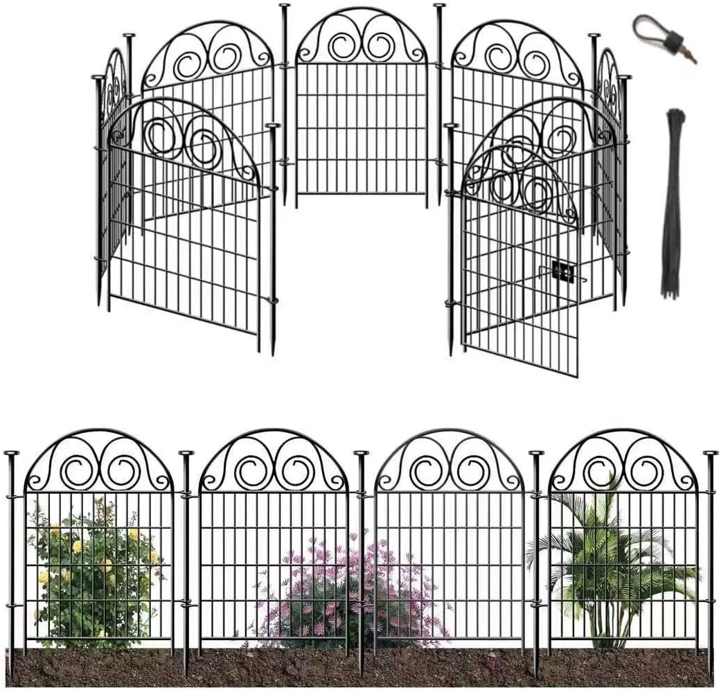Tall Garden Animal Barrier Fence with Gate, 36 in(H)×17.5 Ft(L) 8 Panels Dog Digging Fence Barrier, Black Heavy Duty Metal Temporary Fences, Reusable Defense Fencing for Outdoor Yard│Patented