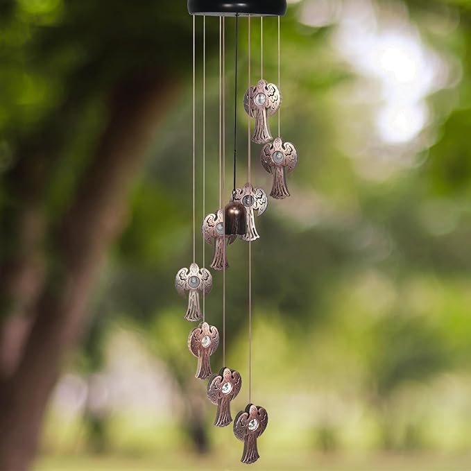 Solar Angel Wind Chimes Outdoor,Solar 8 LED Angel Wind Chimes for Outside,Hanging Lights Warm LED,Outdoor Angel Decor,Angel Gifts for Wife Mother Grandmom Christmas